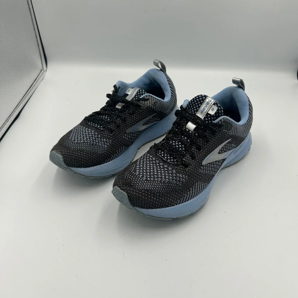 Brooks Revel 5 Running Shoes Womens 8 Black Blue Knit Sneakers 1203611B028